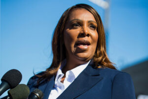 FILE - New York Attorney General, Letitia James, speaks after pleading not guilty outside the United States District Court Oct. 24, 2025, in Norfolk, Va. (AP Photo/John Clark, File)