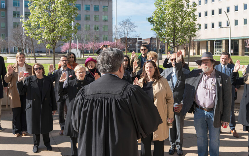 Attorneys renew their oaths on May 1 at the Civic Center Plaza in downtown Rochester. (Photo provided by MCBA)